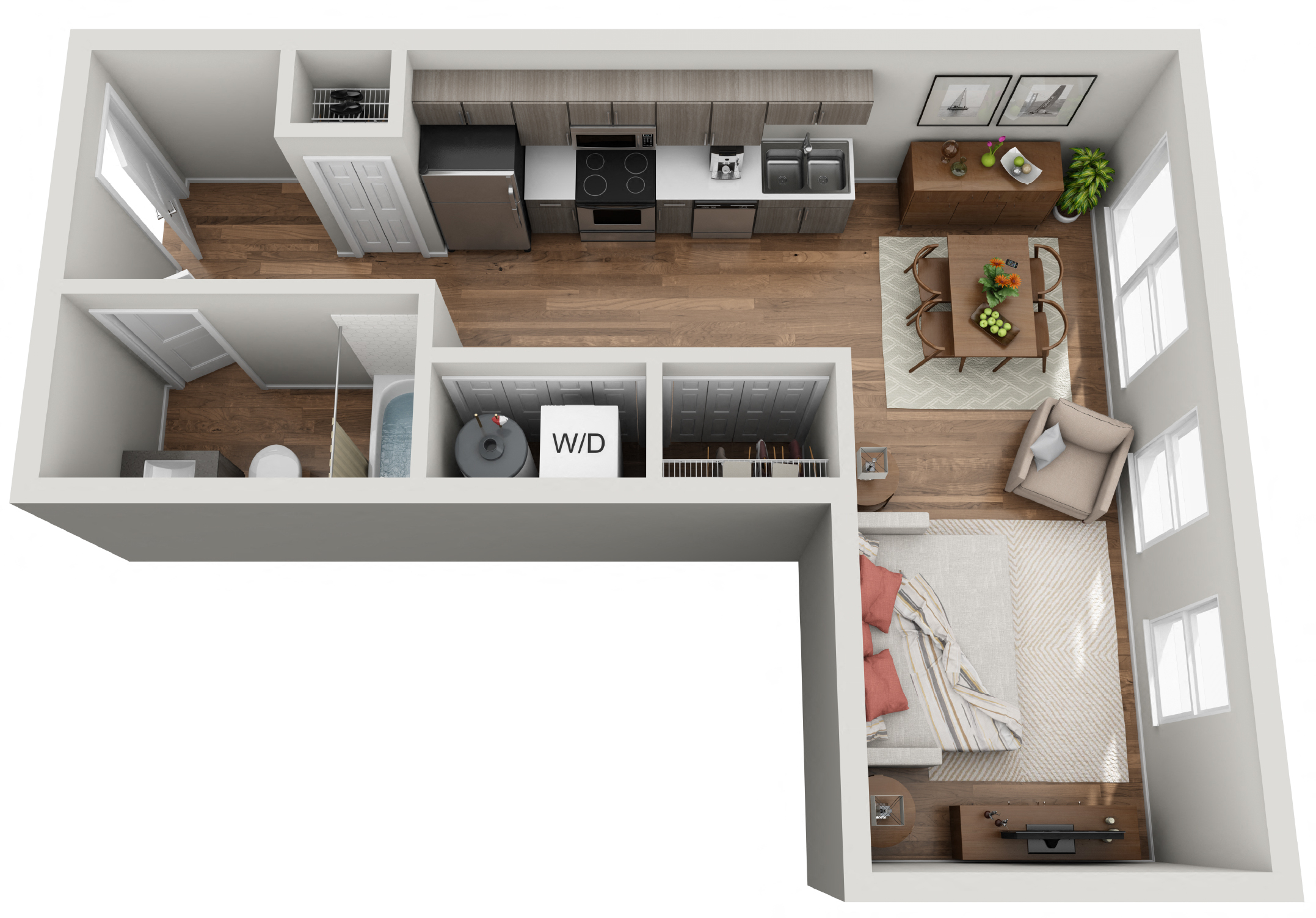 Floor plan for studio, 1 bath, 532 sqft